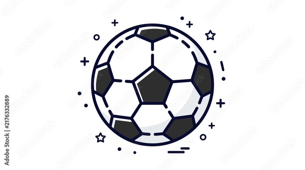 Fototapeta premium Minimalist Black and White Soccer Ball Graphic Icon for Sports Events and Athletic Training Design