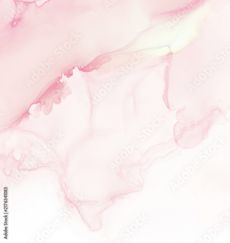 Delicate pink ink wash with flowing marbled edges and translucent forms on a pale background, suited to invitations, branding, packaging, and editorial layouts. 