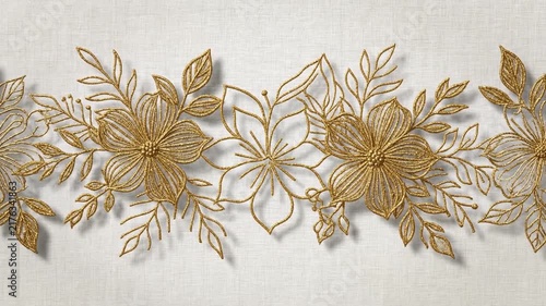 Gold Glitter Floral Patterns on Marble Surface Flat Lay View. 4K Video