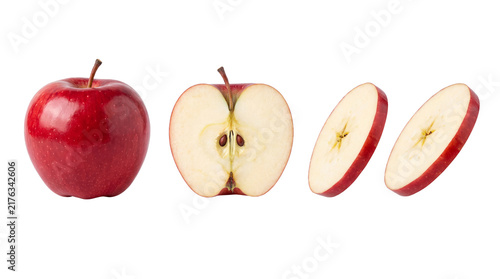 Canvastavla Fresh red apple collection, whole fruit with half and sliced pieces, organic gal