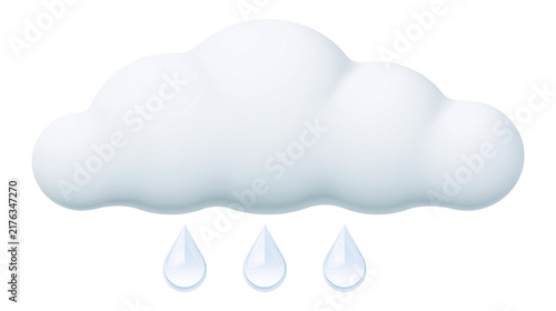 Obraz na płótnie Fluffy white cloud with falling blue rain droplets