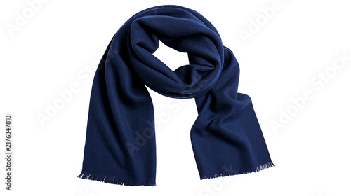 Cuadro en lienzo Dark blue knitted wool scarf with fringed edges