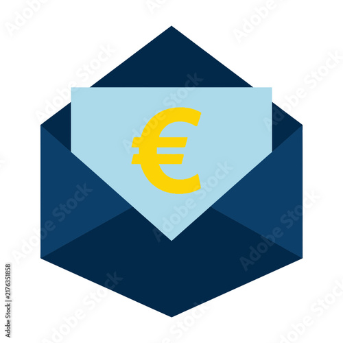 Euro currency symbol on blue envelope icon