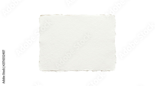 Fotografie Square piece of handmade off white textured paper with raw torn ragged edges iso