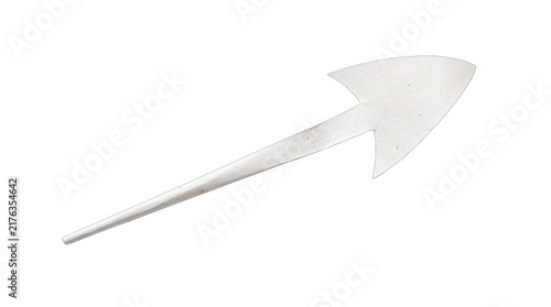 Fotografía Silver arrowhead pointing forward in studio lighting with copy space isolated on