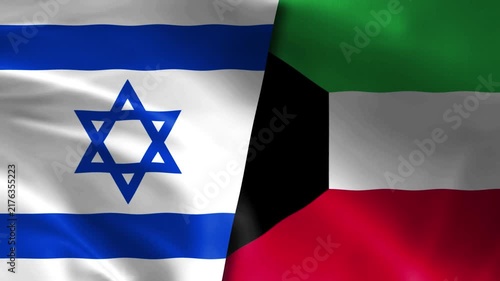 Israel vs Kuwait Flags Waving Fabric Motion Background 4K