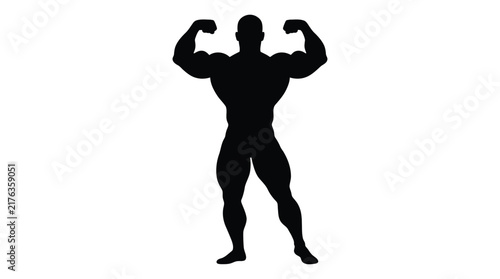 Obraz na plátně Muscular man posing with flexed biceps black silhouette