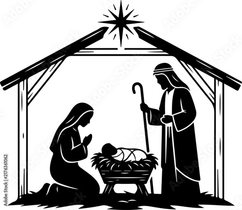 Christian Nativity manger scene vector illustration