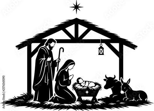 Christian Nativity manger scene vector illustration