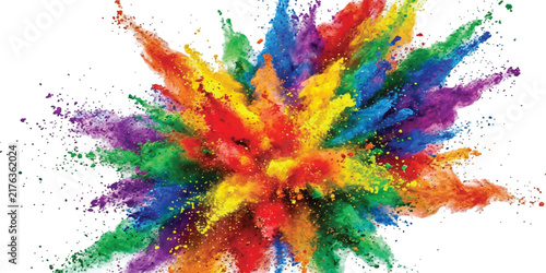 Colorful pigment burst radiating in every direction, forming a dramatic flower-like abstract composition.
