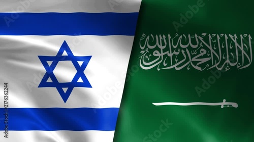 Israel vs Saudi Arabia Flag Waving Cloth Motion Background