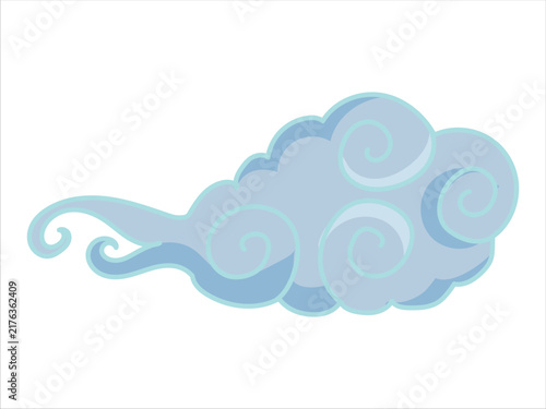 Tibetan sky. Blue Asian cloud with moon, sun and stars. Japanese Korean Chinese cloud style. Asian traditional ornaments. Vector illustration