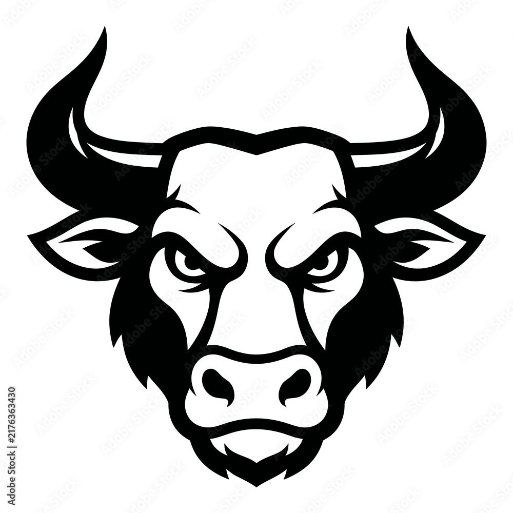 Obraz premium Angry bull head illustration with sharp horns and intense gaze