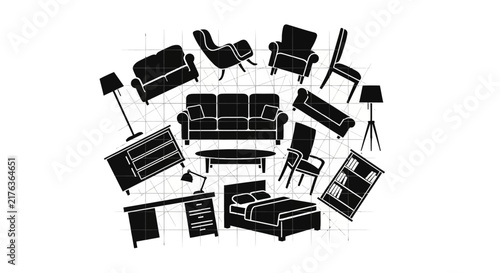 Canvas Print Furniture icons with include sofas chairs