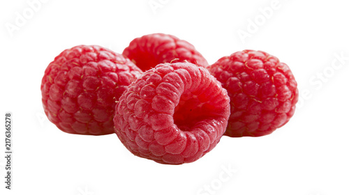 Fresh ripe red raspberries clustered together