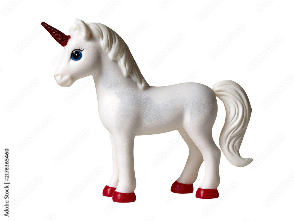 Obraz premium Cute white unicorn toy figure isolated on transparent or white background, png