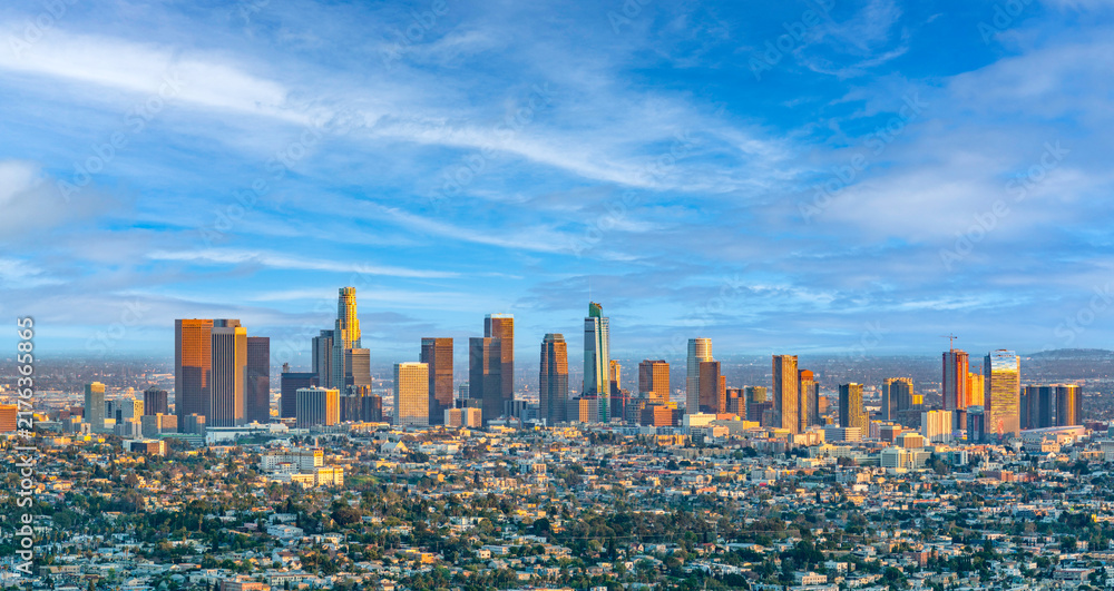 Fototapeta premium skyline of Los Angeles in smog on a summer day