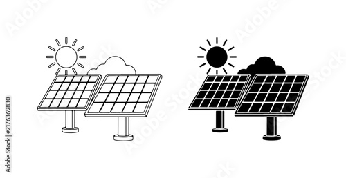 Solar Panel Icons, Renewable Energy Vector Graphics, Sun and Cloud Illustrations, Clean Power Symbols