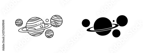 Planetary System Icons, Space Orbits, Celestial Bodies, Cosmic Elements, Vector Set