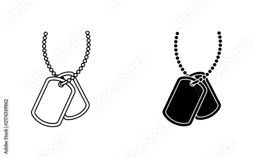 Military Dog Tags Vector Icons, Black and White, Two Styles, Metal Identification Tags