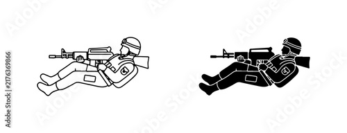 Soldier Firing Machine Gun, Military Action Silhouette, Combat Vector Art