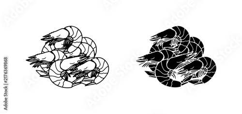 Shrimp Vector Icons, Seafood Illustration, Black and White Marine Life Graphics