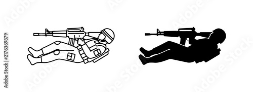 Soldier with Rifle, Military Action Silhouette, Combat Pose Vector Art