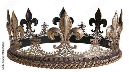 Fotografie Ornate bronze royal crown with fleur de lis symbols and intricate filigree metal