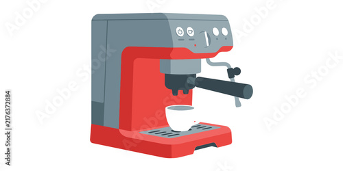 Obraz na płótnie Colorful espresso machine with red, gray, and black accents ready to brew coffee for beverage enthusiasts