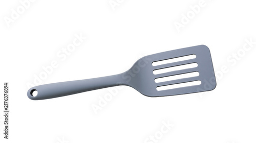Cuadro en lienzo Grey silicone slotted kitchen spatula with a hanging hole in the handle