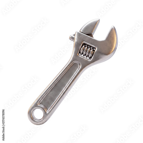 Obraz na plátně 3D render of metallic adjustable wrench tool isolated