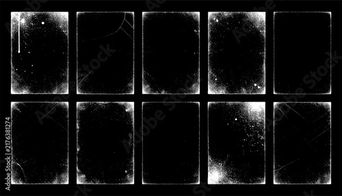 Grunge frame with overlay texture. Old dirty concrete background with cracks and scratches. Distressed grainy surface. Vintage urban backdrop. Scraped and stained design element. Vector illustration