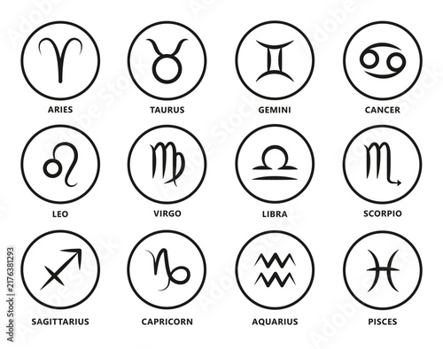 Monochrome Zodiac Signs Astrology Circle Icon Set