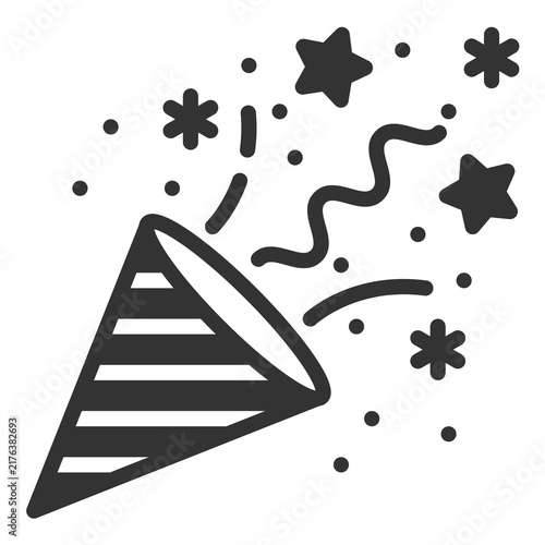 Fotografie Black and white striped party popper with confetti and stars illustration