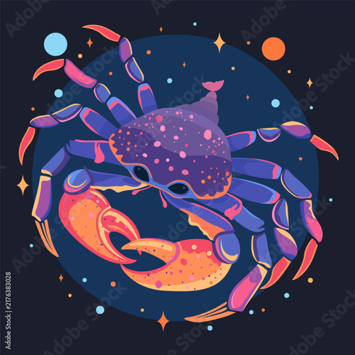 Cancer zodiac sign, colorful illustration