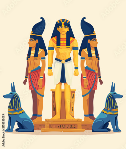 pharaoh, guards, Anubis, vector illustration, Ancient Egypt