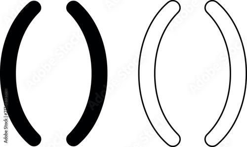 Fotografie Minimalist black solid and outlined parentheses icons isolated on white background representing organized code syntax