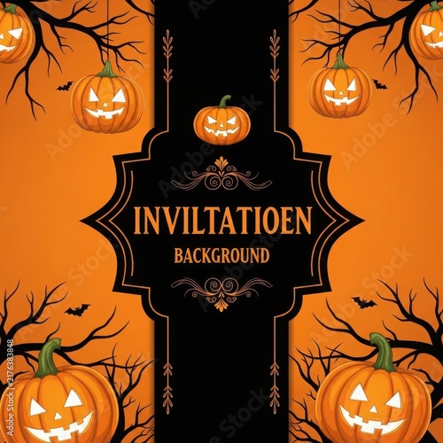 Halloween invitation background with pumpkins and bats