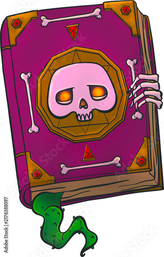 Creepy Ancient Black Magic Grimoire with Skeleton Hand