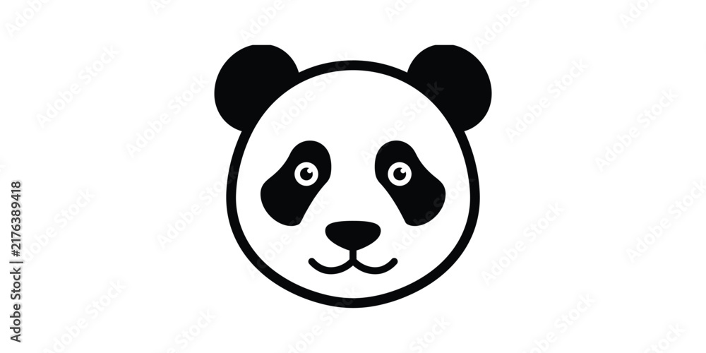 Naklejka premium Simple black and white line art illustration of a cute panda face