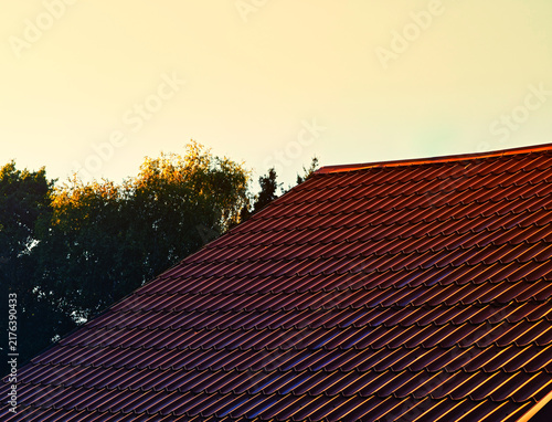 Sunset countryside roof of the building background