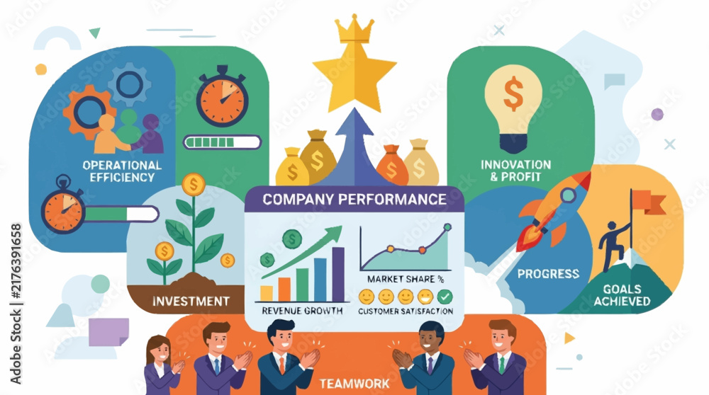 Fototapeta premium Corporate performance and business growth infographic illustration.