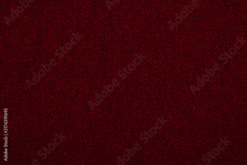 Canvas Print Close-up texture of dark red woven wool fabric with subtle herringbone pattern