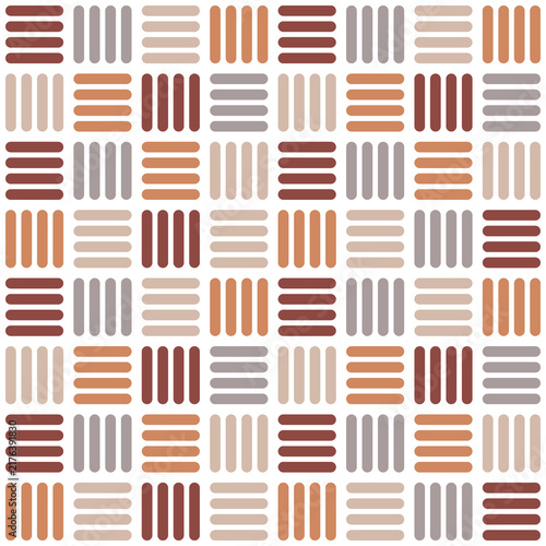 Seamless Abstract Geometric Pattern Vertical Horizontal Rounded Stripes Minimalist Basketweave Design Earthy Warm Brown Terracotta Beige Muted Grey Tones Modern Textiles Wallpapers
