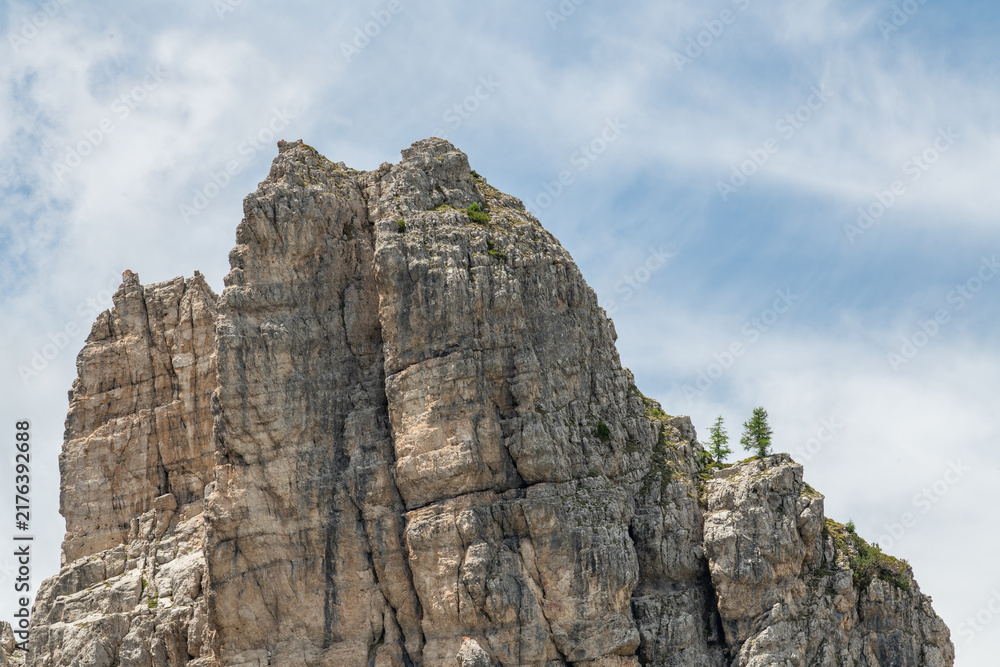 Fototapeta premium Arabba, Italy. Dramatic limestone rock formation in the high alpine landscape of the Dolomites