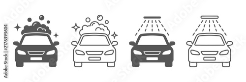 Set of car wash icons with soap bubbles and water spray vector illustration cleaning vehicle auto detailing