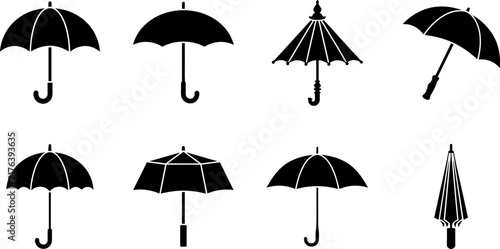 Bild auf Leinwand Set of black umbrella icons in various shapes and styles