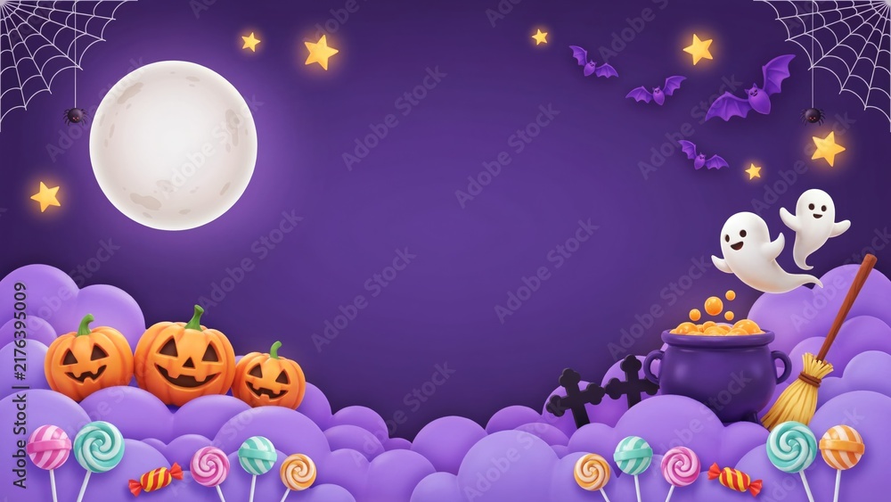 Naklejka premium Halloween violet paper cut banner