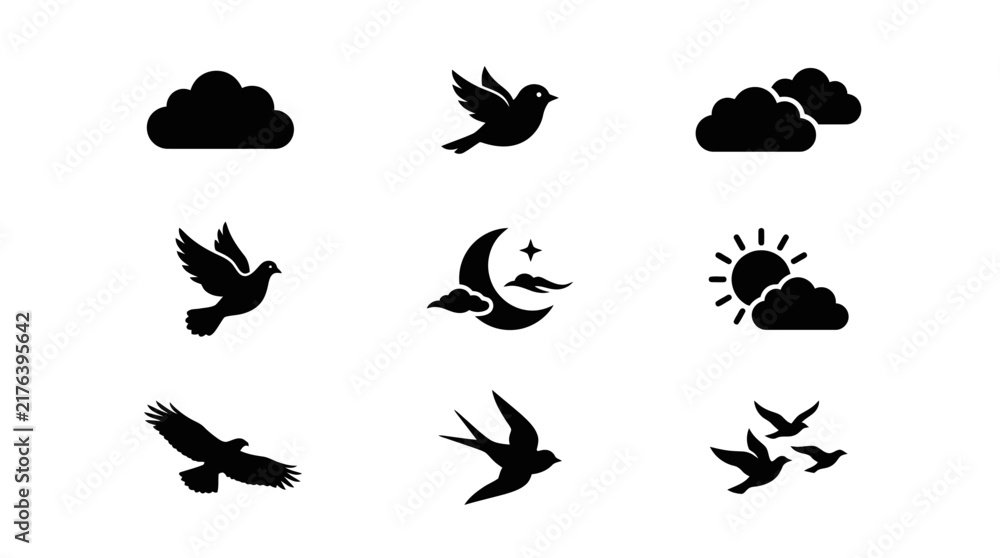 Fototapeta premium Birds flying in various directions freely.