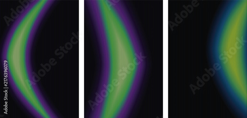 Quadro su tela Vertical scanline patterns with glowing purple, green, and blue curved light wav